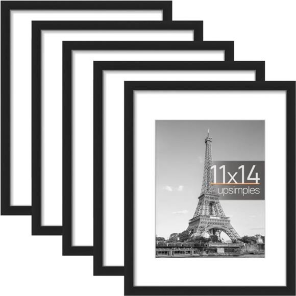 11x14 Picture Frame Set of 5 Display Pictures 8x10 with Mat or 11x14 Without Mat - Picture 1 of 6